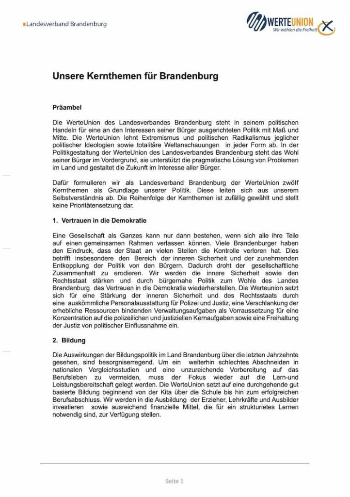 Unsere Kernthemen für Brandenburg WerteUnion